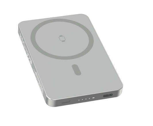 NEOVO MagSafe powerbank 3-in-1 - 5000mAh – Magnetische Draadloze Powerbank – 20W Snellader – Voor iPhone & Android – Apple Watch & AirPods - Grijs
