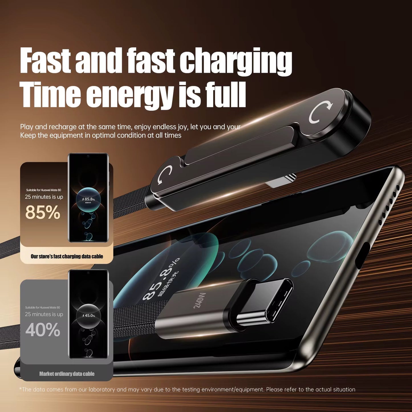 NEOVO Oplaadkabel 240W USB-C 1,5 m - 360° Draaibare & Opvouwbare Telefoonstandaard - 90° Gaming Connector - PD Snelladen Gevlochten