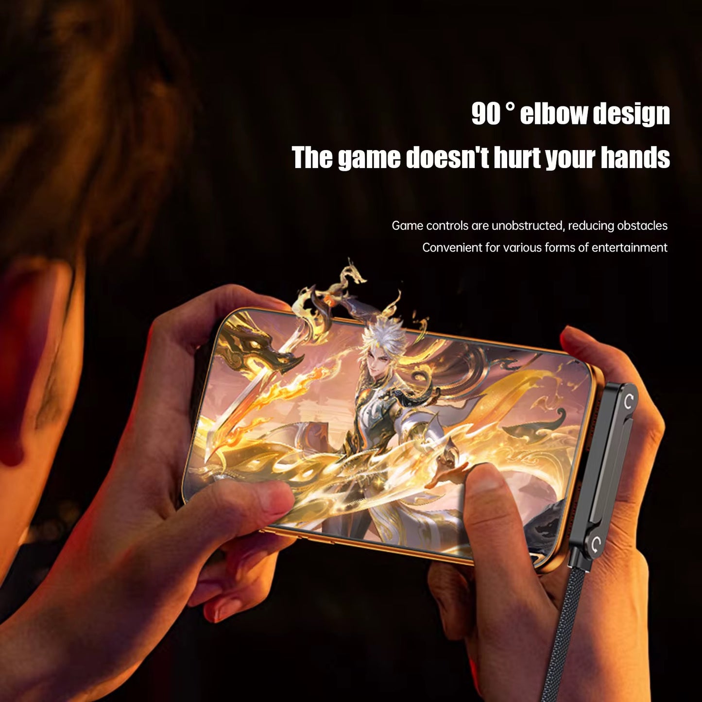 NEOVO Oplaadkabel 240W USB-C 1,5 m - 360° Draaibare & Opvouwbare Telefoonstandaard - 90° Gaming Connector - PD Snelladen Gevlochten